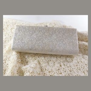 1950s Vintage Retro Silver Floral Clutch Purse Mid-Century Modern Mad Man